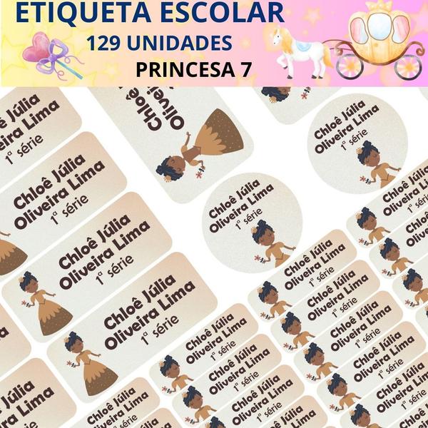 Imagem de 129 Etiquetas Escolares Personalizado Vinil Princesa