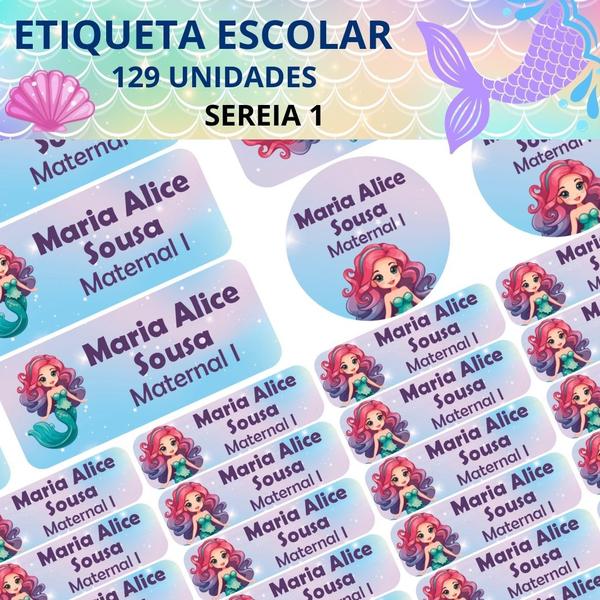 Imagem de 129 Etiquetas Escolares Personalizado Vinil Sereia