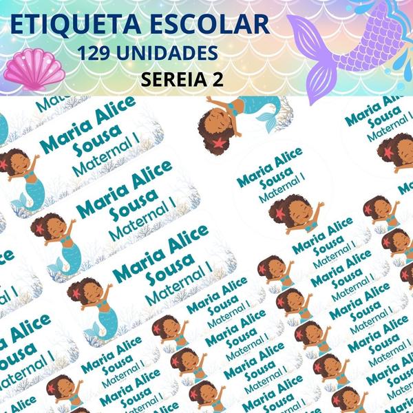 Imagem de 129 Etiquetas Escolares Personalizado Vinil Sereia