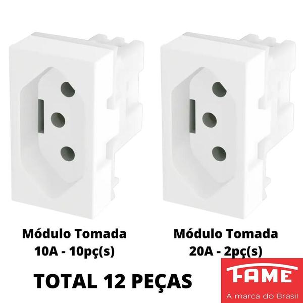 Imagem de 12un Módulo Tomada Padrão 2P+T 10A  20A Modulare Evidence Blanc Mais FAME