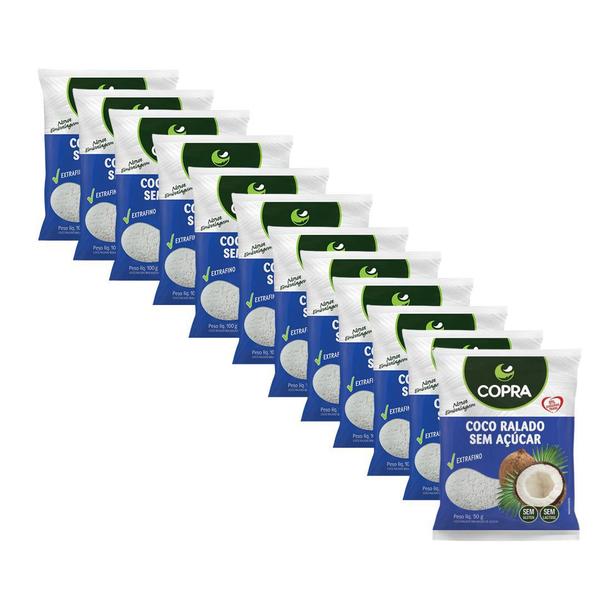 12uni Coco Ralado Fino Puro sem Açúcar 50gr - Copra Imagem de 12uni Coco Ralado Fino Puro sem Açúcar 50gr - Copra