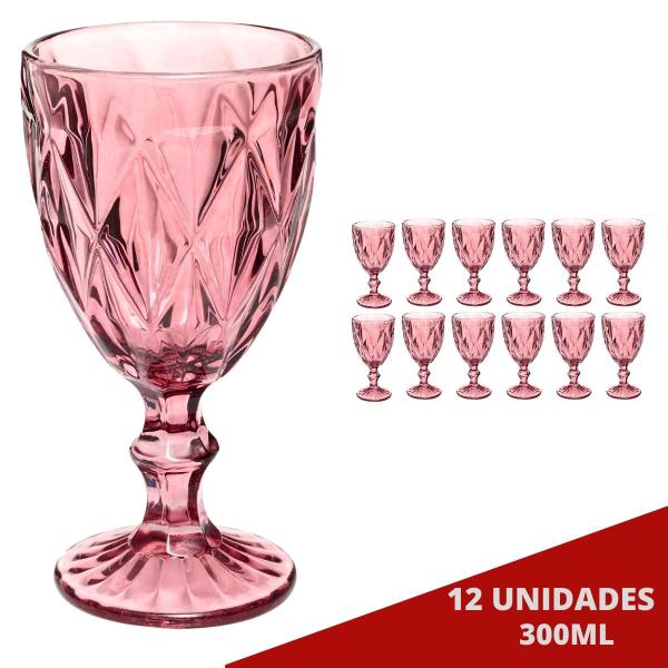 Imagem de 12UNI Taça Diamante Copos Vidro Lilás 300ml Suco Vinho Água