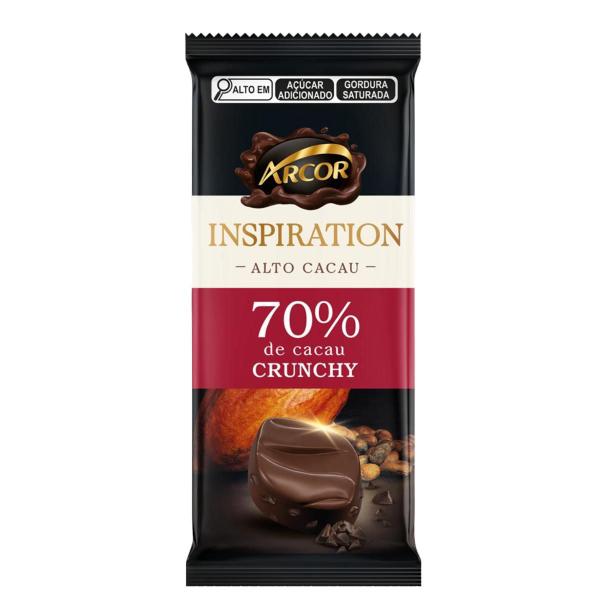 12x Chocolate Amargo 70% Cacau Crunchy Inspiration 80g Arcor Imagem de 12x Chocolate Amargo 70% Cacau Crunchy Inspiration 80g Arcor