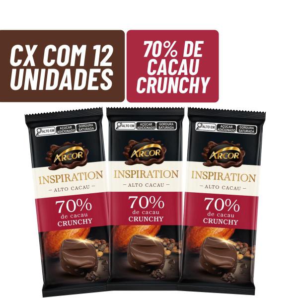 12x Chocolate Amargo 70% Cacau Crunchy Inspiration 80g Arcor Imagem de 12x Chocolate Amargo 70% Cacau Crunchy Inspiration 80g Arcor