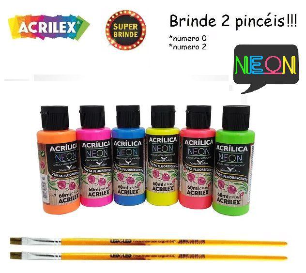 Imagem de 12x Tinta Acrílica Neon Acrilex Fluorescente Luz Negra 60 ML