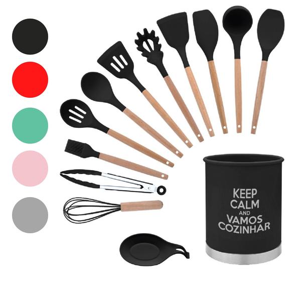 Imagem de 13 Peças Kit Utensílios Cozinha Silicone Colher Copo Suporte Cores