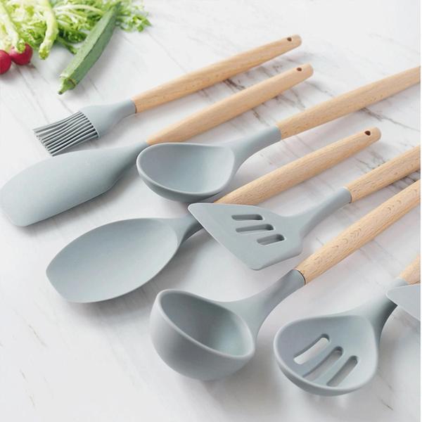 Imagem de 13 Peças Kit Utensílios Cozinha Silicone Colher Copo Suporte Cores