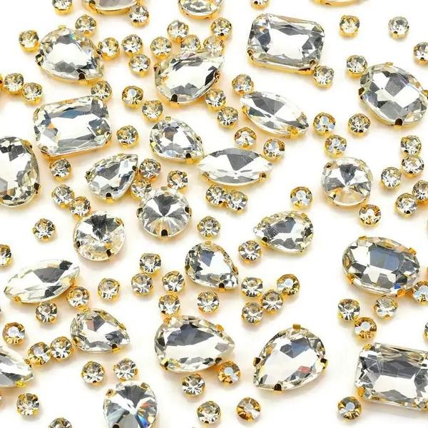 Imagem de 130 Peças de Strass para Costura - Formas Mistas (Vidro e Metal) com Garras