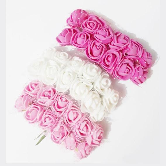 Imagem de 144 Mini Rosas Artificial De Eva Seda - Pacote Rosa Claro