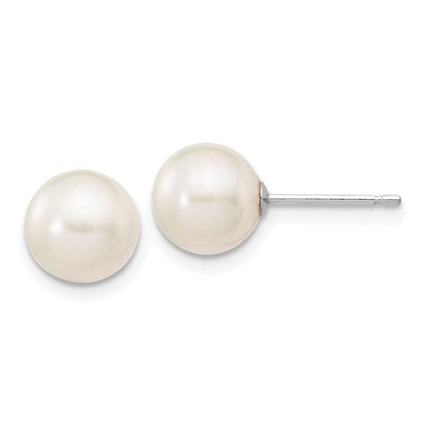 14k ouro branco 7-8mm branco redondo fw cultivado pérola stud post - Quality Gold Imagem de 14k ouro branco 7-8mm branco redondo fw cultivado pérola stud post