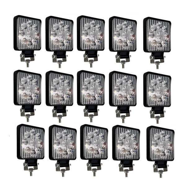 Imagem de 15 Farol de LED Auxiliar quadrado 27W 9 Leds Troller OffRoad