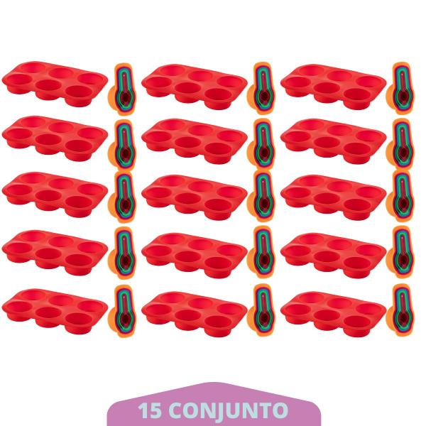 15 kit Forma Cupcake Sortida Silicone + Colher Medidora 6Pç - QUALITY HOUSE Imagem de 15 kit Forma Cupcake Sortida Silicone + Colher Medidora 6Pç