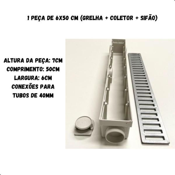 Imagem de 1,5 Metros Ralo Linear Sifonado Pluvial Grelha Aluminio 6x50cm Branco