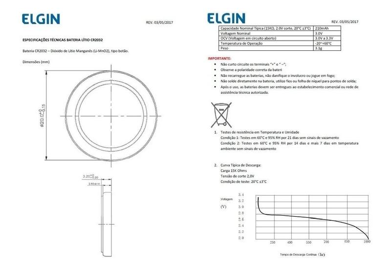 Imagem de 15 Pilhas Bateria Cr2032 3V Elgin