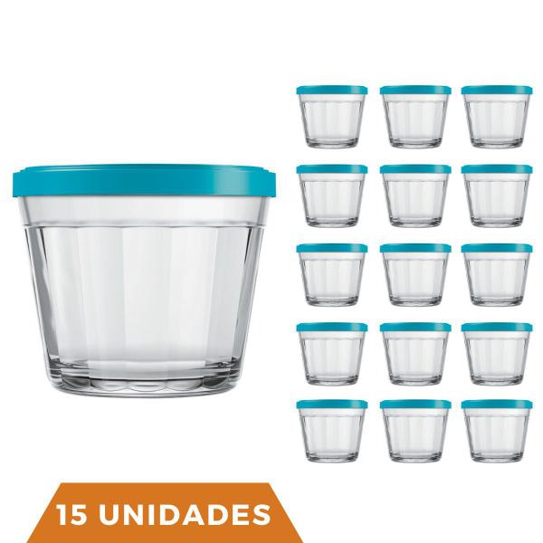 Imagem de 15 Pote Americano Vidro C/Tampa Cores Amlimento 150ml Nadir