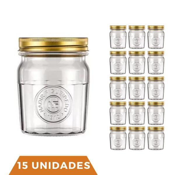 Imagem de 15 Potes Vidro Americano Rosca Alimentos 500ml Vintage Nadir