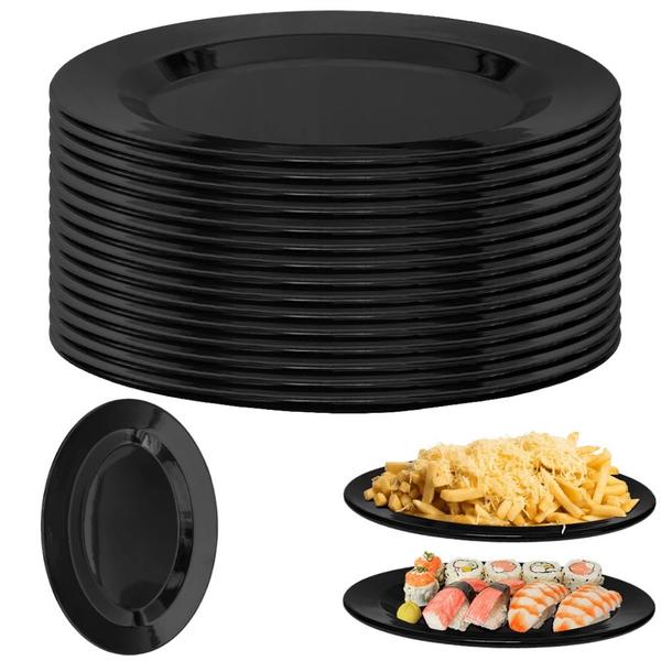 Imagem de 15 Travessas Prato Preto Oval para Sushi Petisco 25cm Melamina  Fuxing 