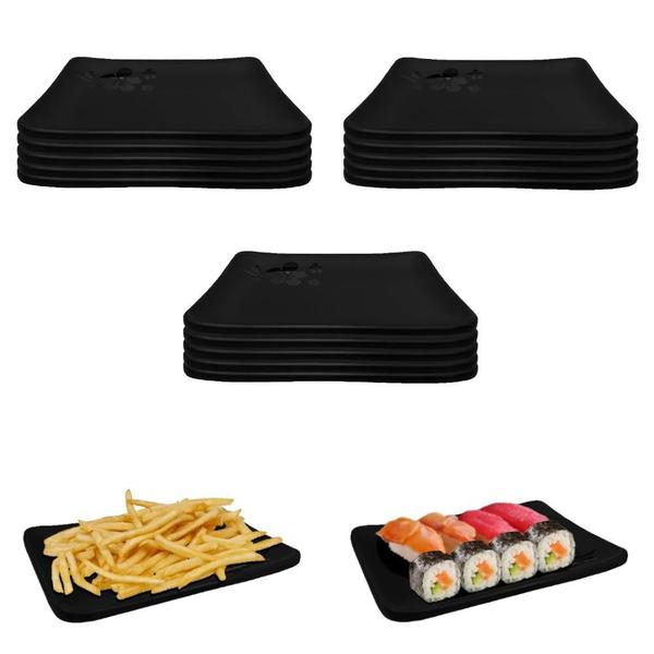 Imagem de 15 Travessas Prato Preto Petisco Sushi 18cm Melamina Premium  Bestfer 