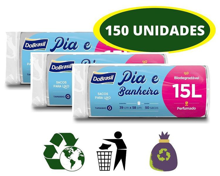 Imagem de 150 Saco de Lixo Reforçado 15 litros Biodegradável Branco