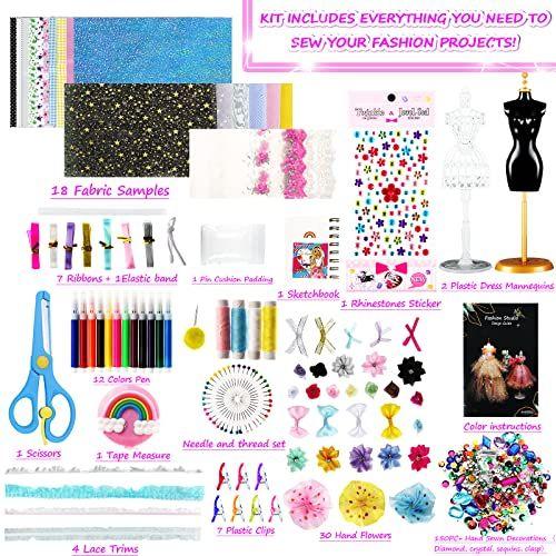 Imagem de 150PC+ Fashion Designer Kits para Meninas, Criatividade DIY Arts & Crafts Brinquedos Moda Design Sketchbook com Manequins, Tudo em Uma Caixa Boneca Roupas Kit de Costura para Crianças de 8 a 12 anos Presente de Meninas de Aniversário