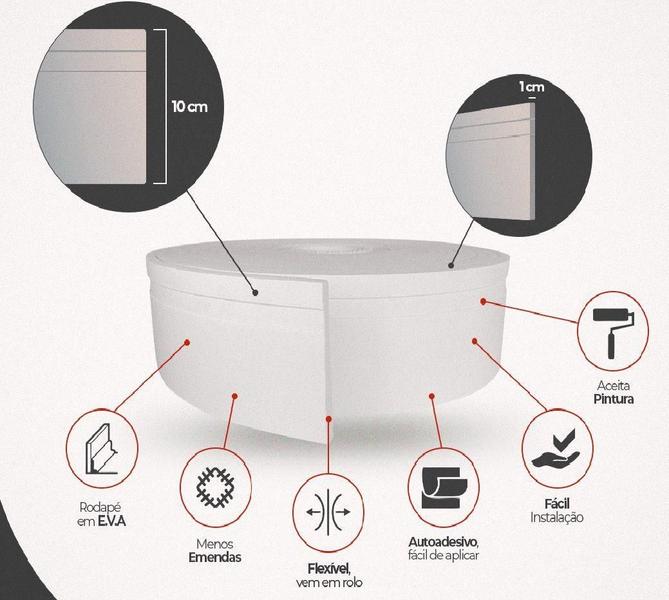 Imagem de 15m de Rodapé Autocolante Flexível Rodateto e Rodameio Eva 10cm