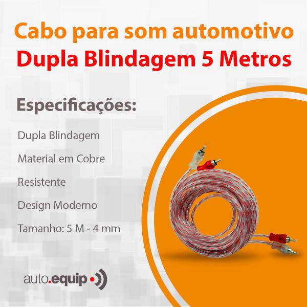 Imagem de 15x Cabos RCA Automotivo 5 Metros Banhado Ouro Injetado Cobre Vermelho e Transparente Prata Tech One