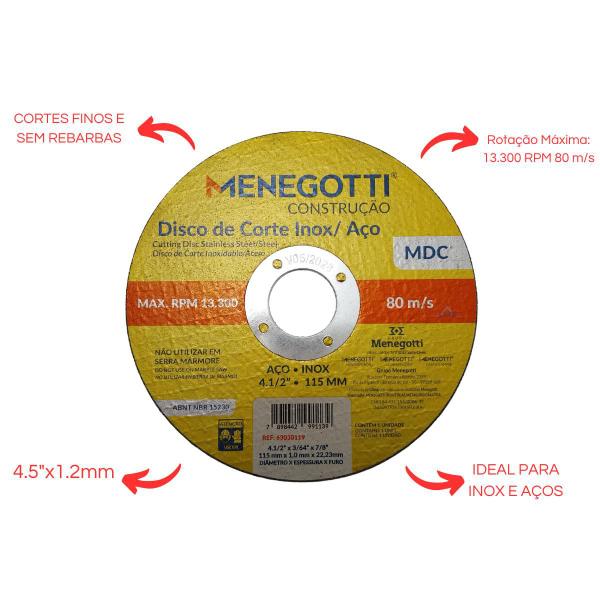 Imagem de 15x de Discos De Corte Fino Menegotti Inox 4.5"x1.2mm 115mm