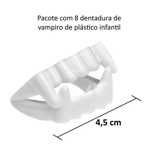 Imagem de 16 Dentaduras de Vampiros Dente Plástico Branco Festa Carnaval Sacola Surpresa