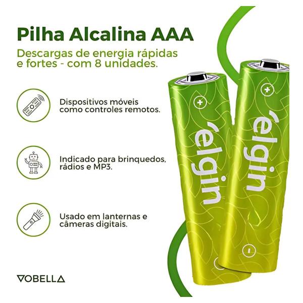 Imagem de 16 Pilhas Baterias Aaa Palito Alcalina Elgin 1 Cartela 1.5v