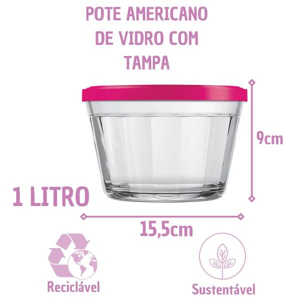 Imagem de 16 Potes Americano De Vidro Tampa Cores 150ml 350ml 600ml 1L