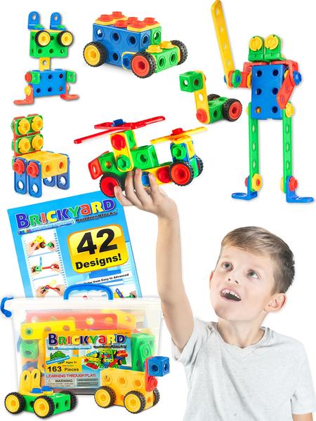 Imagem de 163 Peças STEM Toys Kit, Construção educacional De Construção Blocos De Aprendizagem Conjunto de Aprendizagem para Idades 3 4 5 6 7 8 9 10 Anos Meninos e Meninas por Brickyard, Melhor Brinquedo Kids, Jogos Criativos e Atividade Divertida