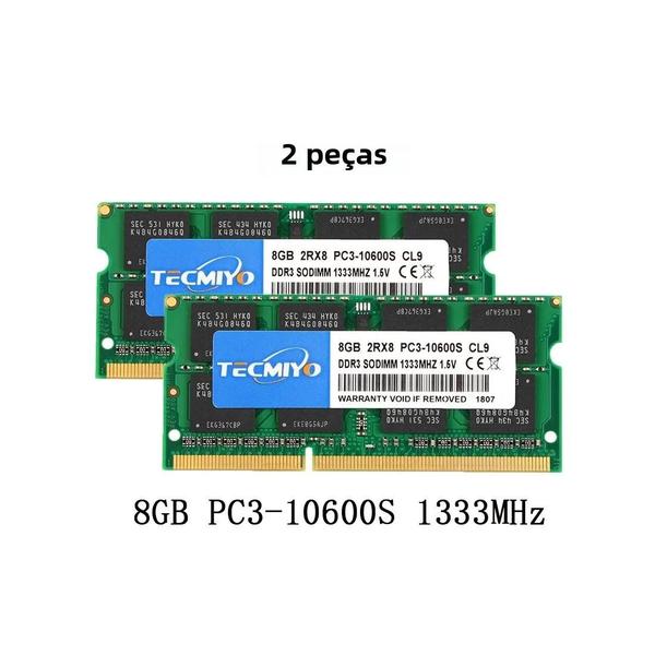 Imagem de 16GB DDR3 1333MHz Tecmiyo Laptop RAM 2x8GB CL11 SODIMM 1.5V Memória Verde Para Notebook