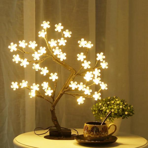 Imagem de 17 Polegada Flor De Cerejeira Luz 40 Led Usb Alimentado Mesa Flor Artificial Bonsai Lâmpada