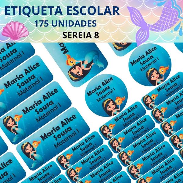 Imagem de 175 Etiquetas Escolares Personalizado Vinil Sereia