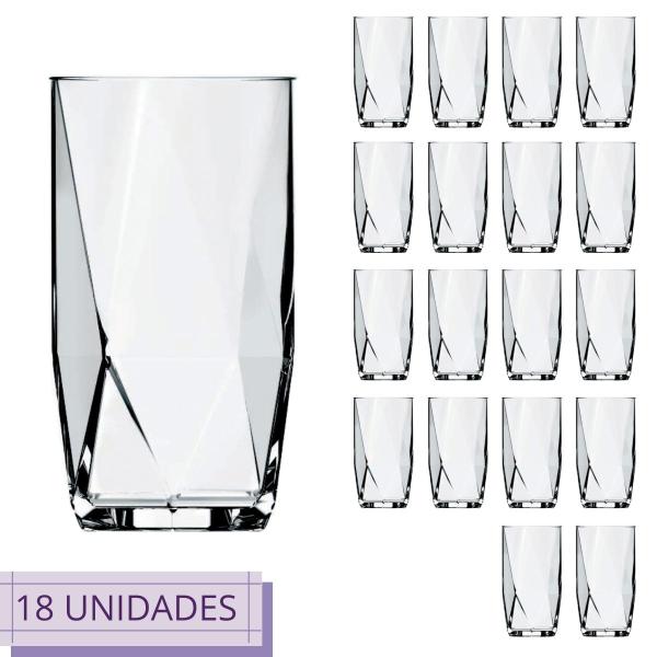 Imagem de 18 Copos Chiques 360ml Topázio Drinks Vidro Agua e Suco