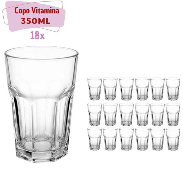 Imagem de 18 Copos de Vidro Transparente 350ML Para Sucos e Vitaminas