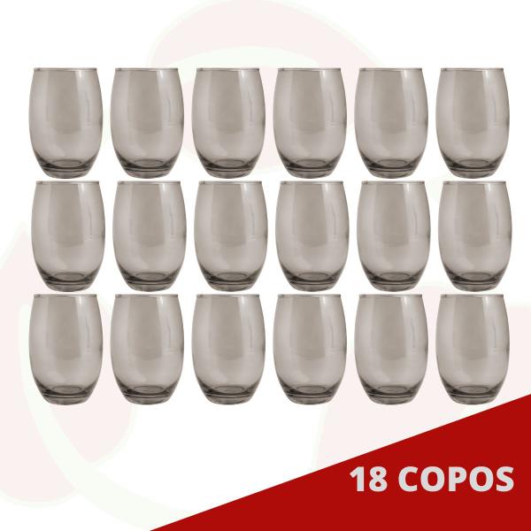 Imagem de 18 Copos Redondo Vidro Cinza California Suco Chique 450ml