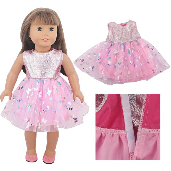 Imagem de 18 Polegada Menina Boneca Saia Bonito Borboleta Lantejoulas Gaze Vestido Roupas Para 43cm Bebê