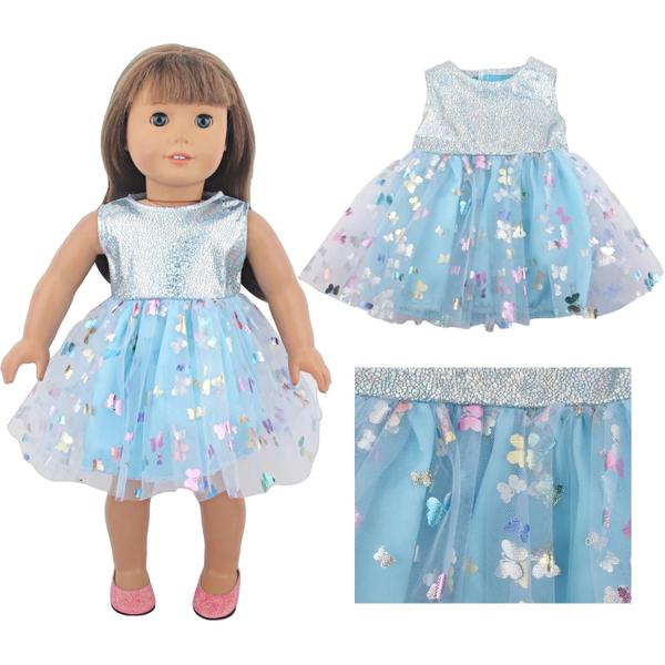 Imagem de 18 Polegada Menina Boneca Saia Bonito Borboleta Lantejoulas Gaze Vestido Roupas Para 43cm Bebê