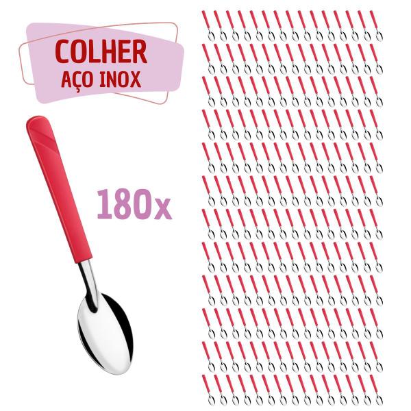 Imagem de 180 Colheres de Sopa Vermelho Aço Inox Plástico Luna Casa