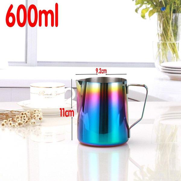 Imagem de 1pc Milk Frothing Pitcher De aço inoxidável 600ml Arco-íris Café Expresso Personalizado Jarror Barista Latte Cappuccino Cream Jug Jarros