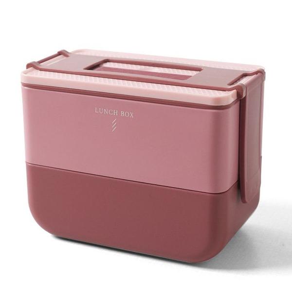 Imagem de 1PCS Office Lunch Box Estudante Micro-ondas Dinnerware Double Layer Bento Box Portátil Saudável com Recipiente de Armazenamento de Alimentos de Louça Lancheiras