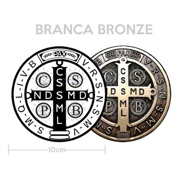 Imagem de 2 Adesivos Medalha de São Bento 10cm Branca e Bronze