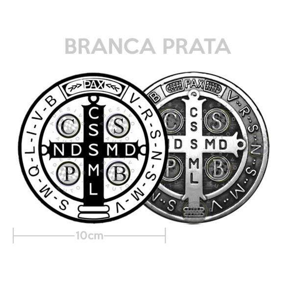 Imagem de 2 Adesivos Medalha de São Bento 10cm Branca e Prata