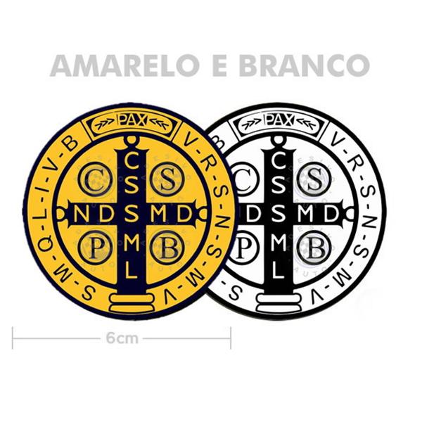 Imagem de 2 Adesivos Medalha de São Bento 6cm Amarelo e Branca