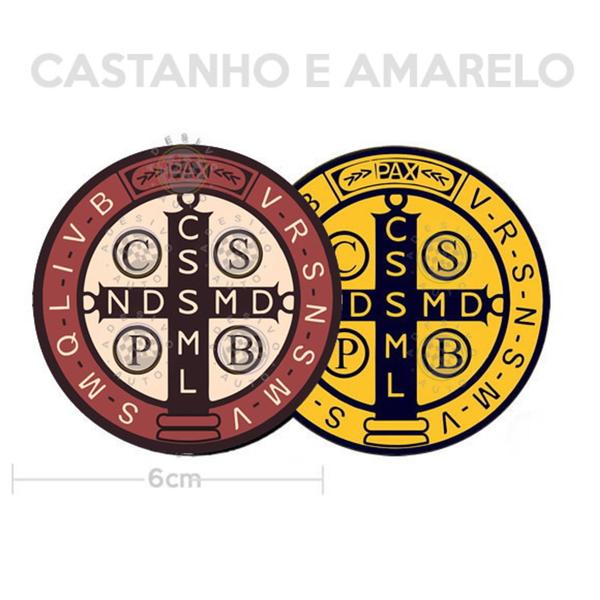 Imagem de 2 Adesivos Medalha de São Bento Castanho e Amarelo 6cm