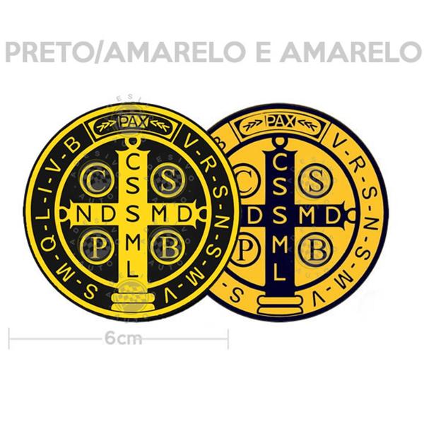 Imagem de 2 Adesivos Medalha de São Bento Preto Amarelo e Amarelo 6cm