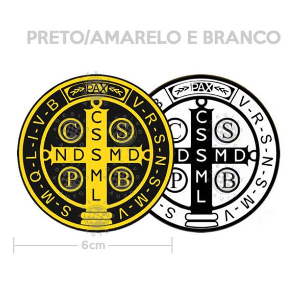 Imagem de 2 Adesivos Medalha de São Bento Preto Amarelo e Branca 6cm