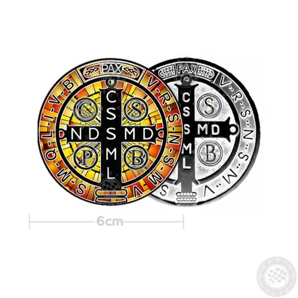 Imagem de 2 Adesivos Medalha de São Bento Vitral e Metal 6cm