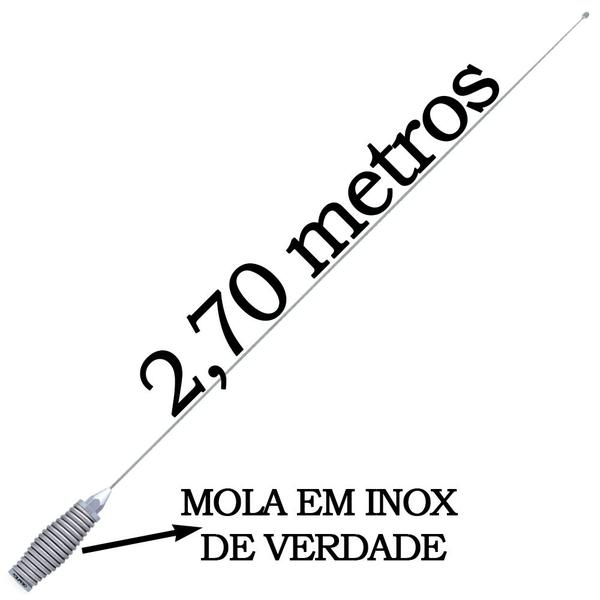 Imagem de 2 Antena Px Mola Inox 2,70 Metros Maria Mole Alongador 60cm Parafusos Anti-Furto